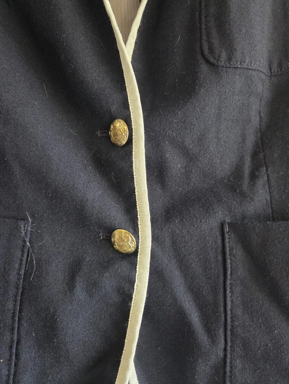 ​J.Crew Navy Blue Tipped Schoolboy Blazer Wool Blend Gold Crest Buttons 12